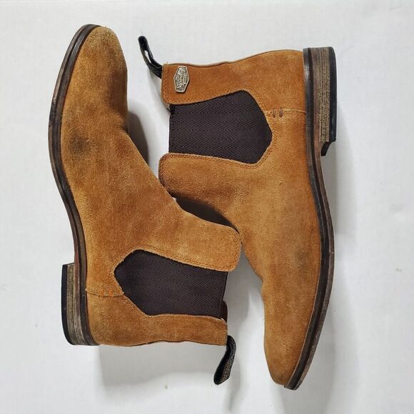 Superdry Tan Suede Chelsea Boots Size 10 Pull On Stretch Mens - Picture 1 of 16